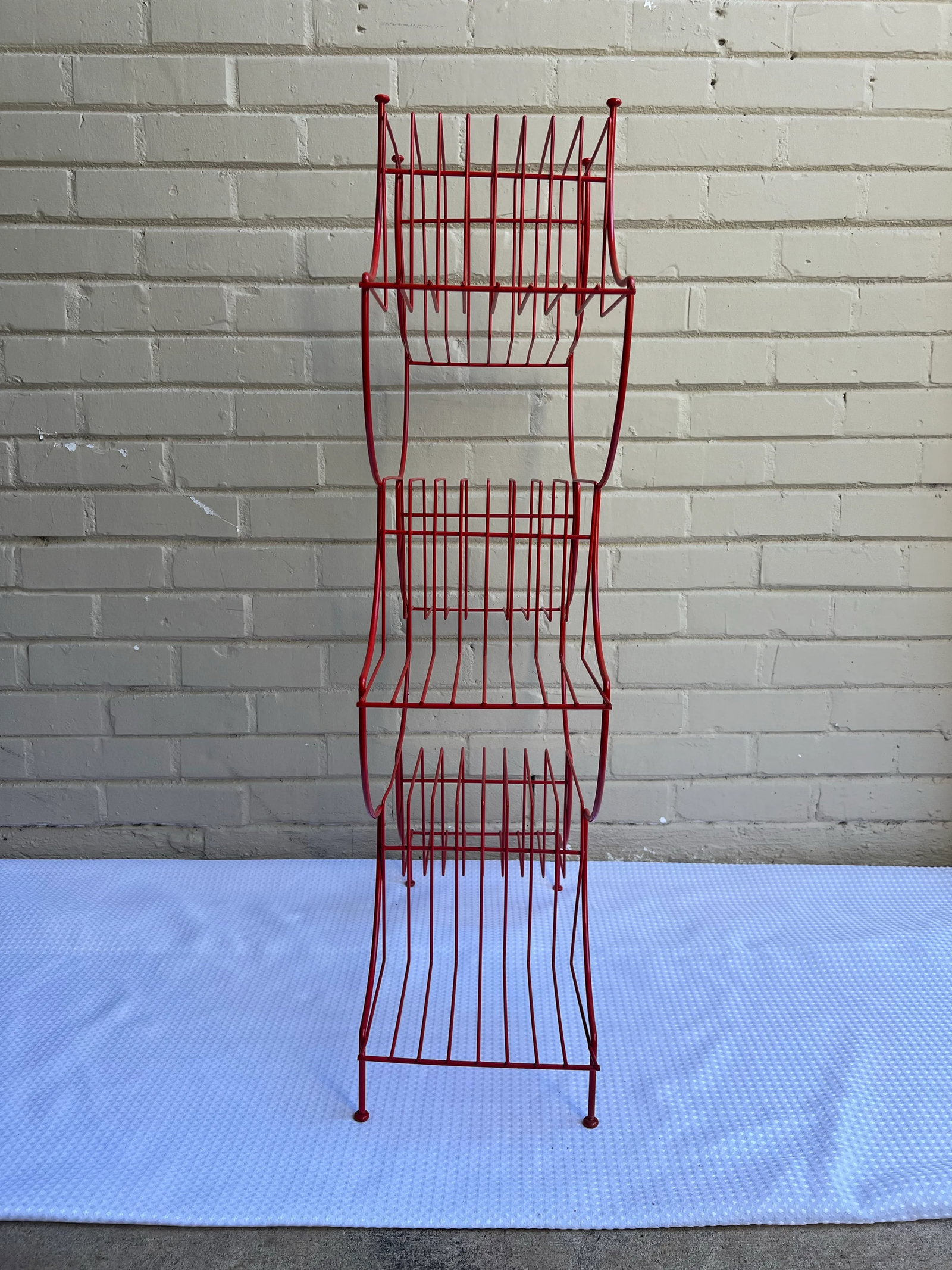 Vintage Mid-Century Atomic Pagoda Nine Tier Tole Plant Stand - Newly Painted Red - 5