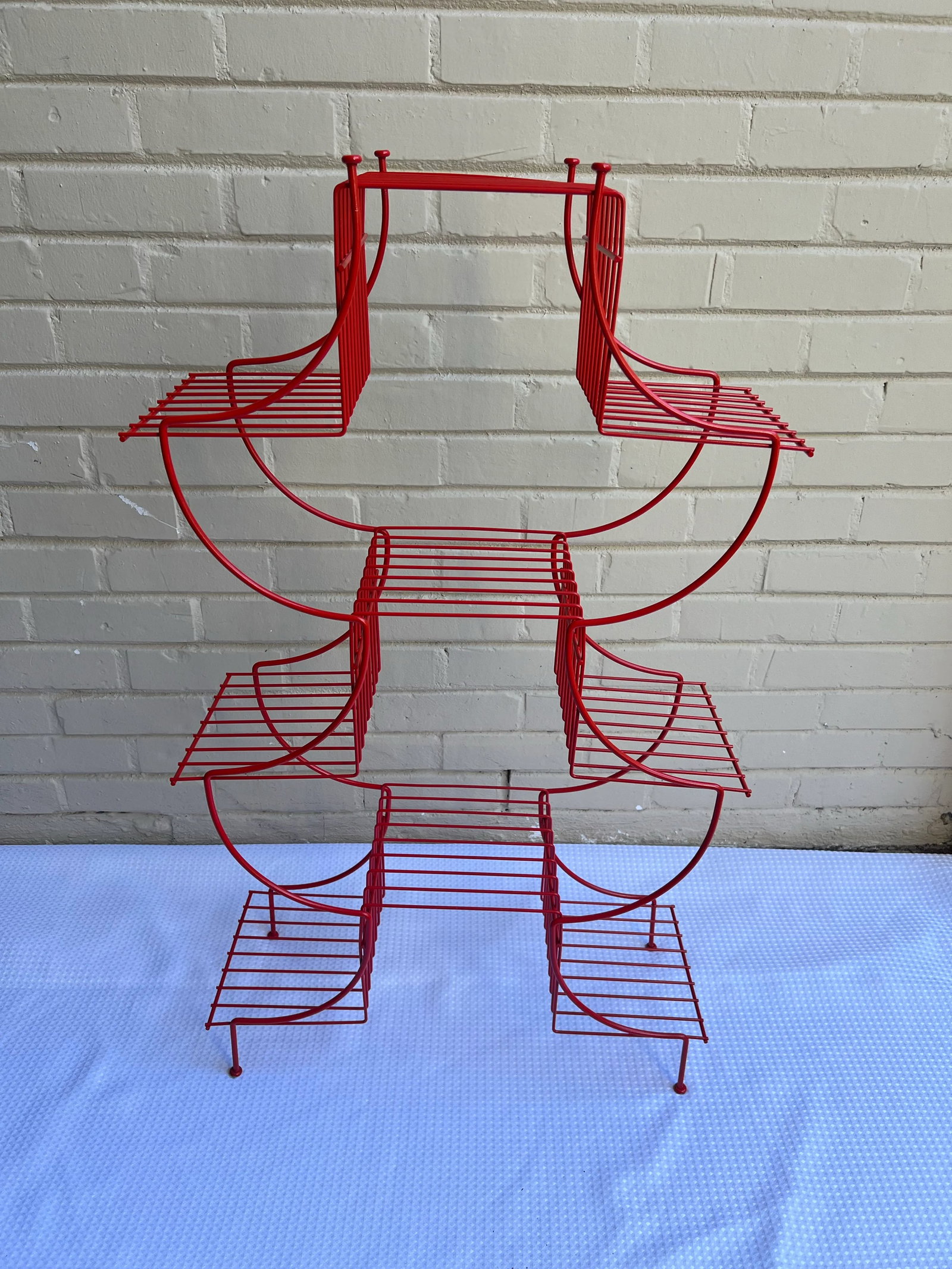 Vintage Mid-Century Atomic Pagoda Nine Tier Tole Plant Stand - Newly Painted Red - 6