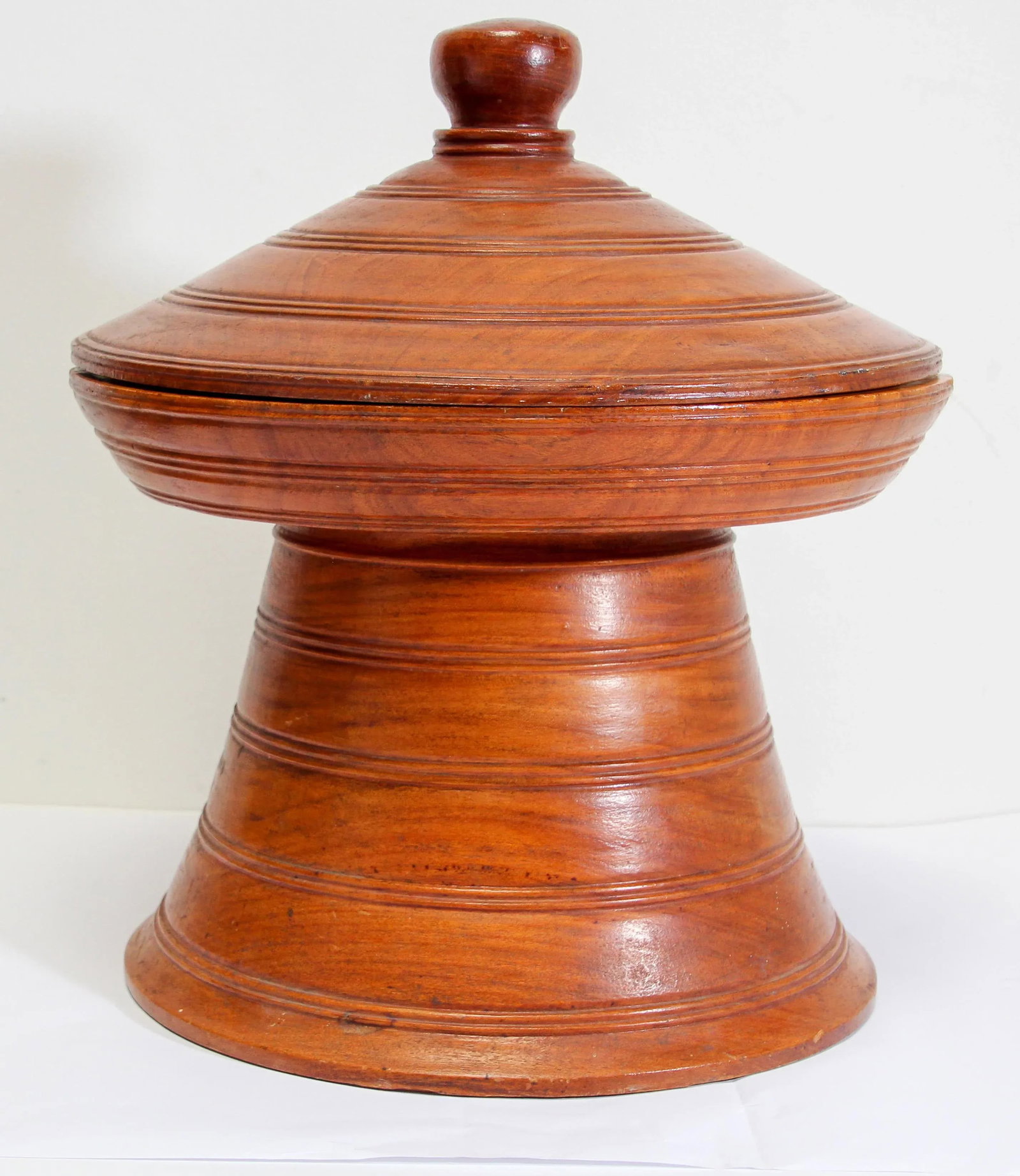 Burmese Carved Wood Temple Offering Lidded Box - 2