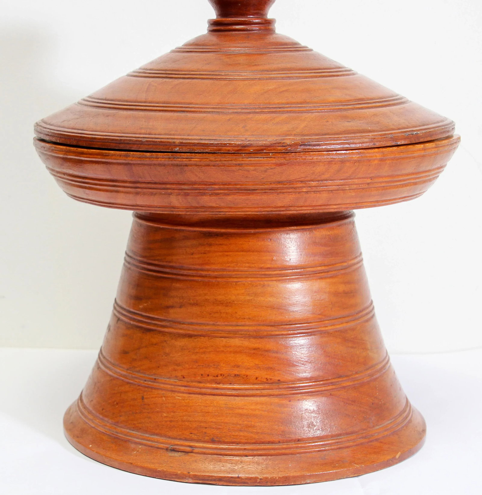 Burmese Carved Wood Temple Offering Lidded Box - 3