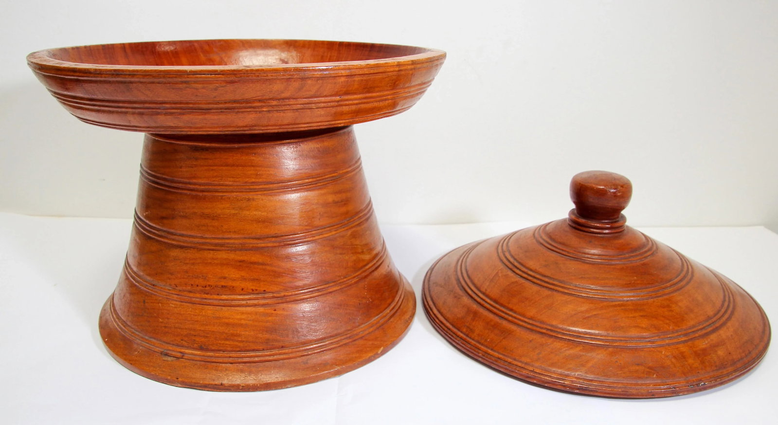 Burmese Carved Wood Temple Offering Lidded Box - 6