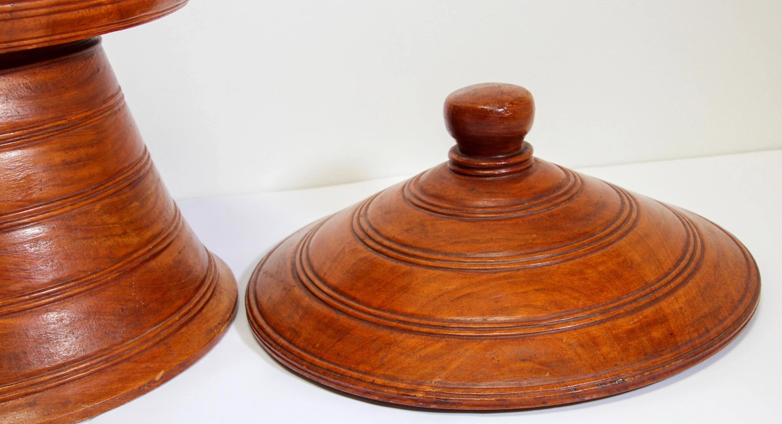 Burmese Carved Wood Temple Offering Lidded Box - 8