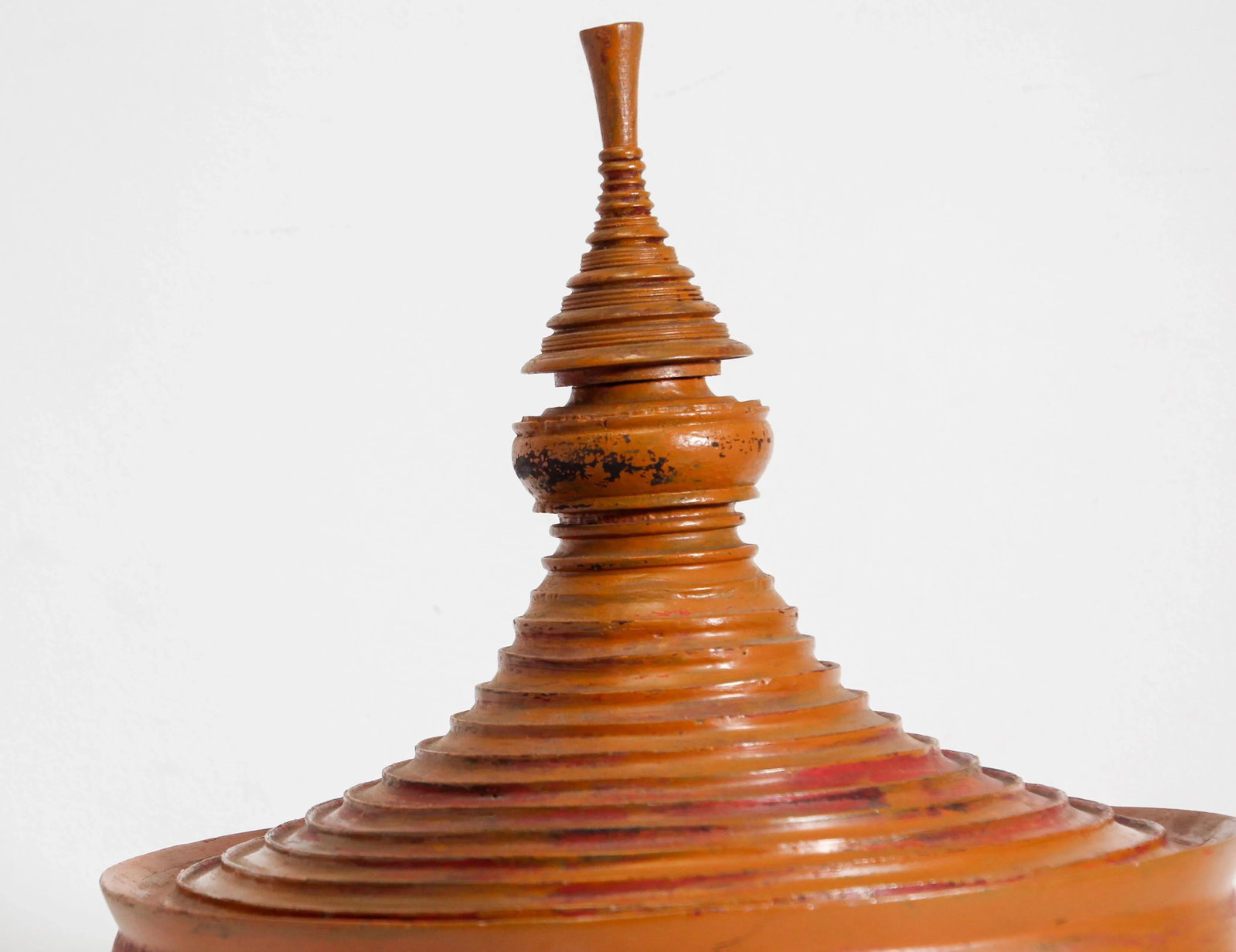 Burmese Red Carved Wood Temple Offering Box Basket - 11