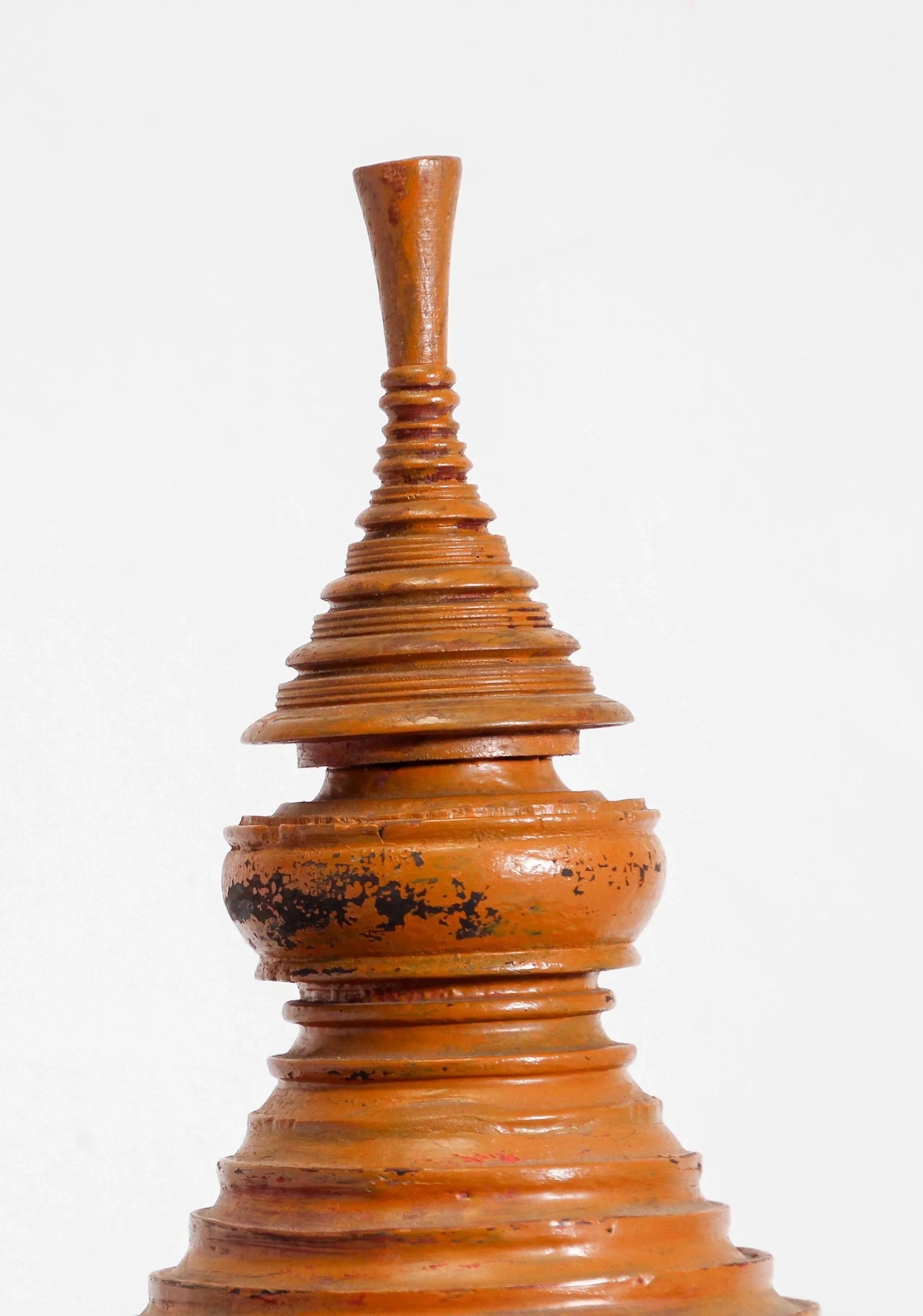Burmese Red Carved Wood Temple Offering Box Basket - 12