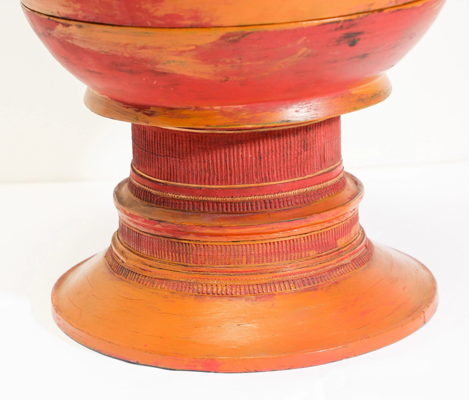 Burmese Red Carved Wood Temple Offering Box Basket - 9