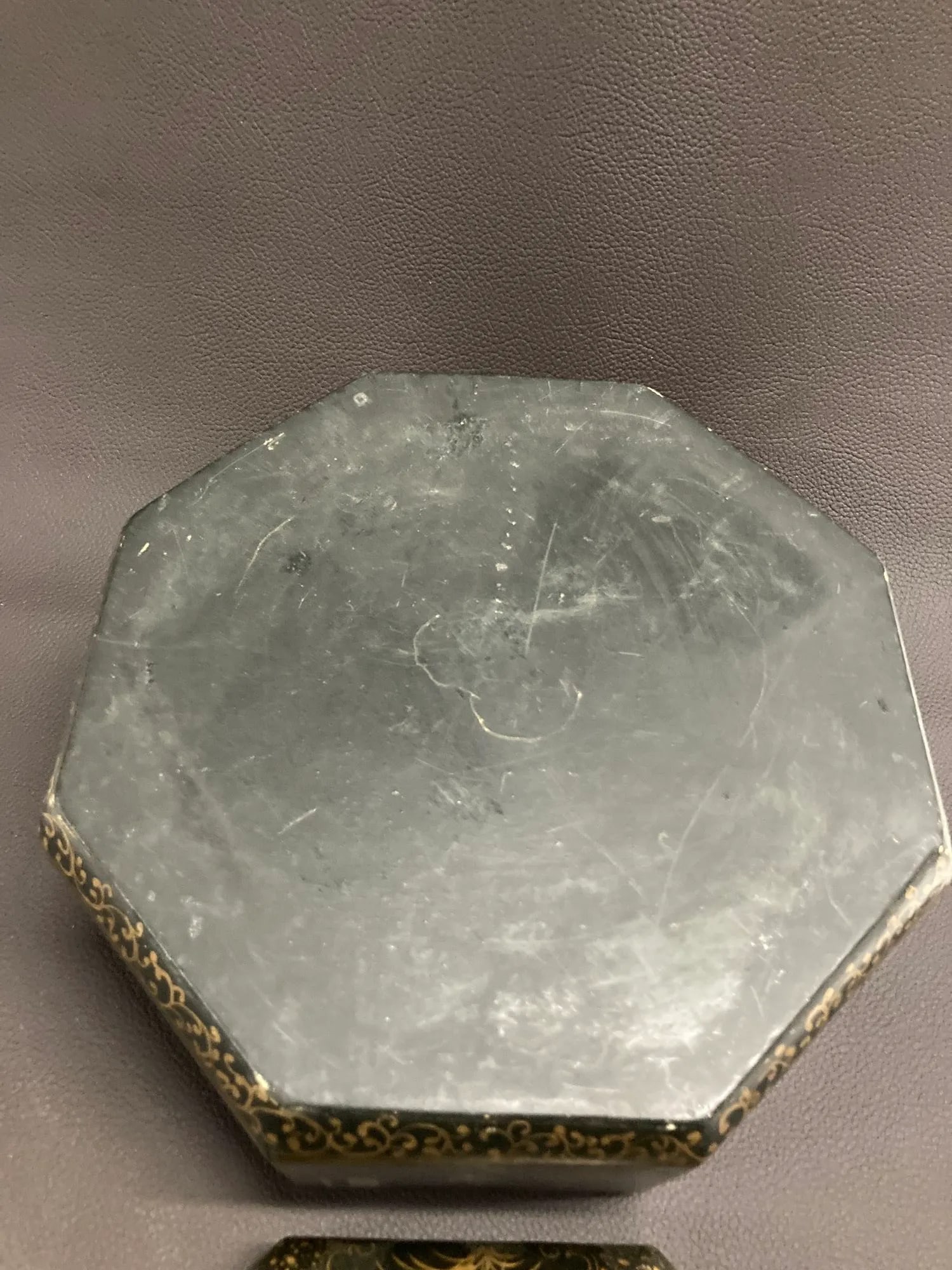 Large Chinese Tea Box Black Lacquered Gilt Hand Painted Octagonal Box 1940s - 11
