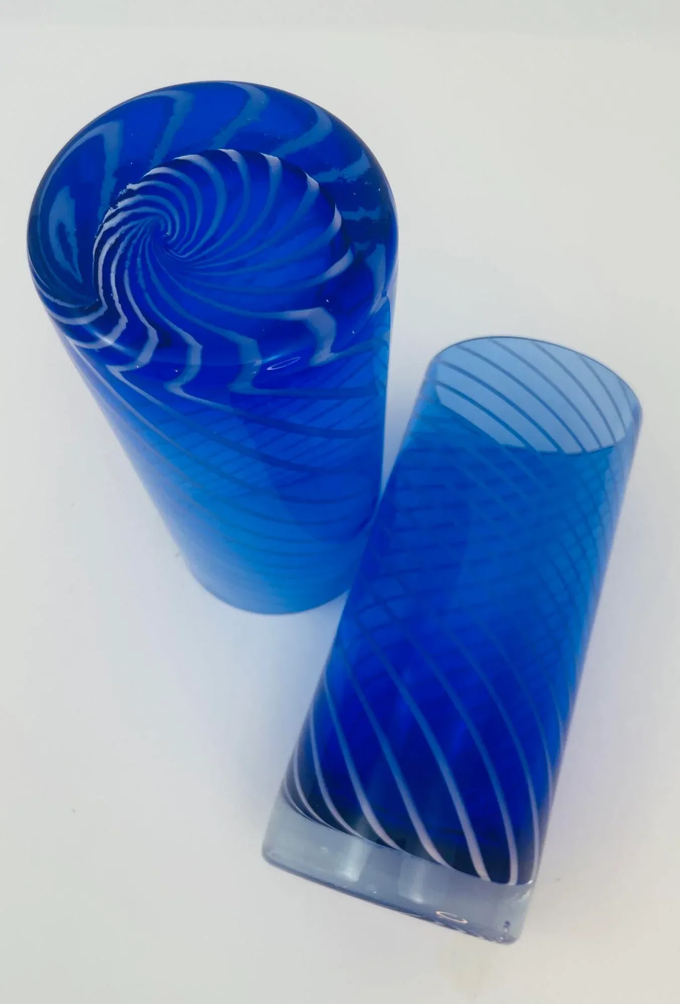 Cobalt Blue Drinking Glasses Set of 4 Spiral Tumblers 1980s - 10