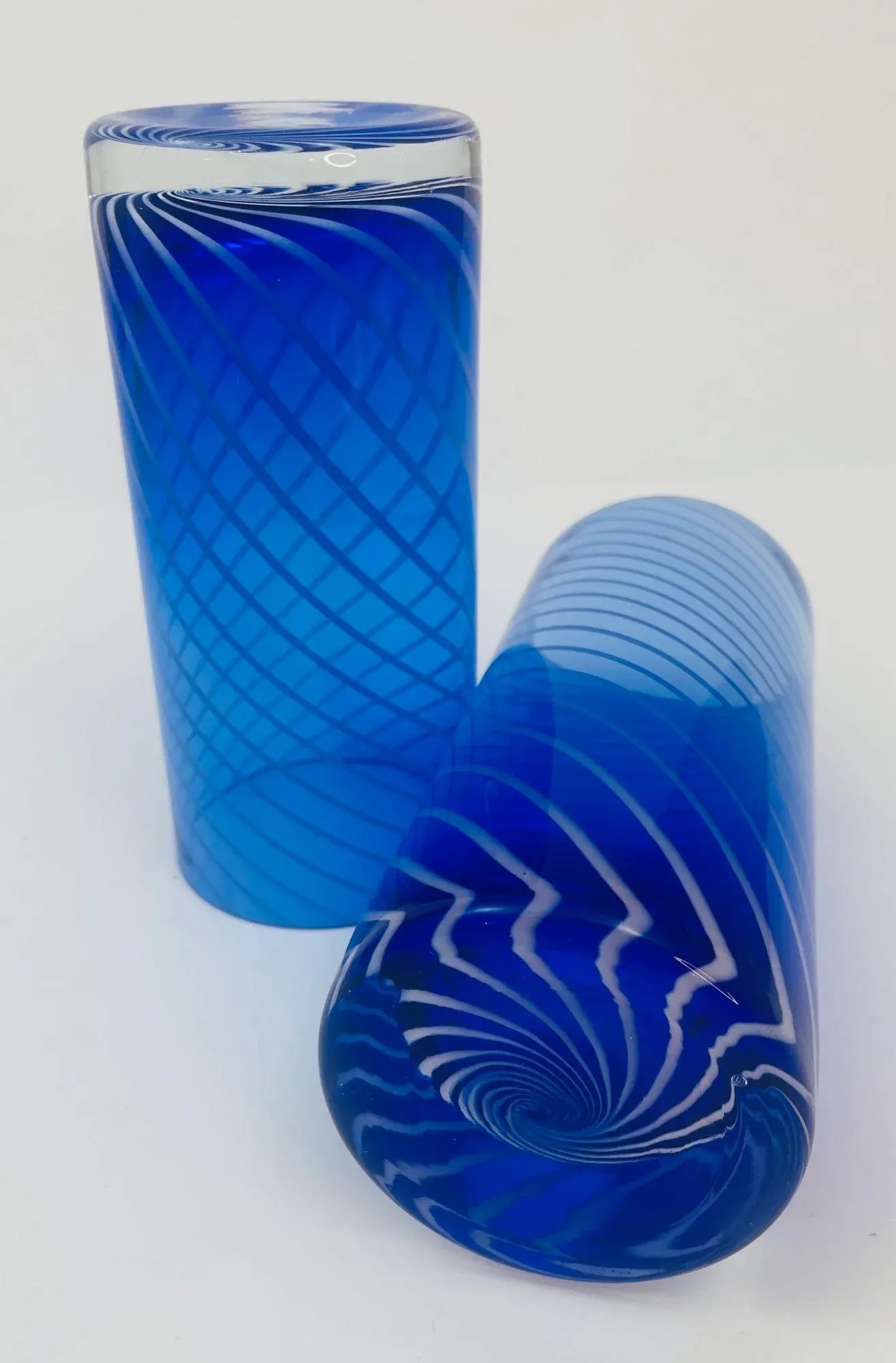 Cobalt Blue Drinking Glasses Set of 4 Spiral Tumblers 1980s - 11