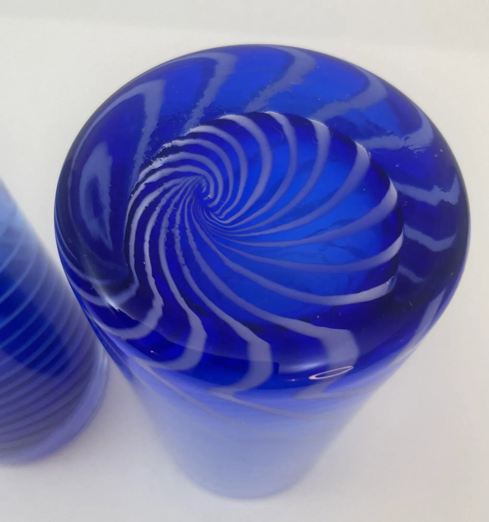 Cobalt Blue Drinking Glasses Set of 4 Spiral Tumblers 1980s - 12