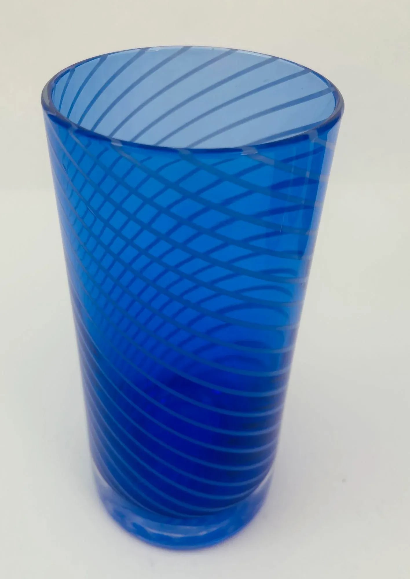 Cobalt Blue Drinking Glasses Set of 4 Spiral Tumblers 1980s - 6