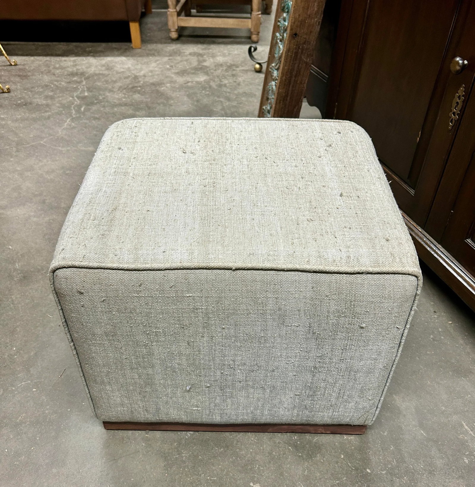 Vintage Light Grey-White Turkish Rug Square Ottoman Stool - 7