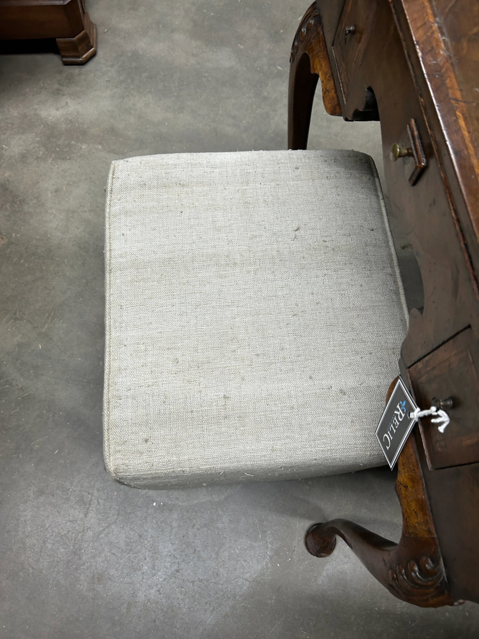 Vintage Light Grey-White Turkish Rug Square Ottoman Stool - 8