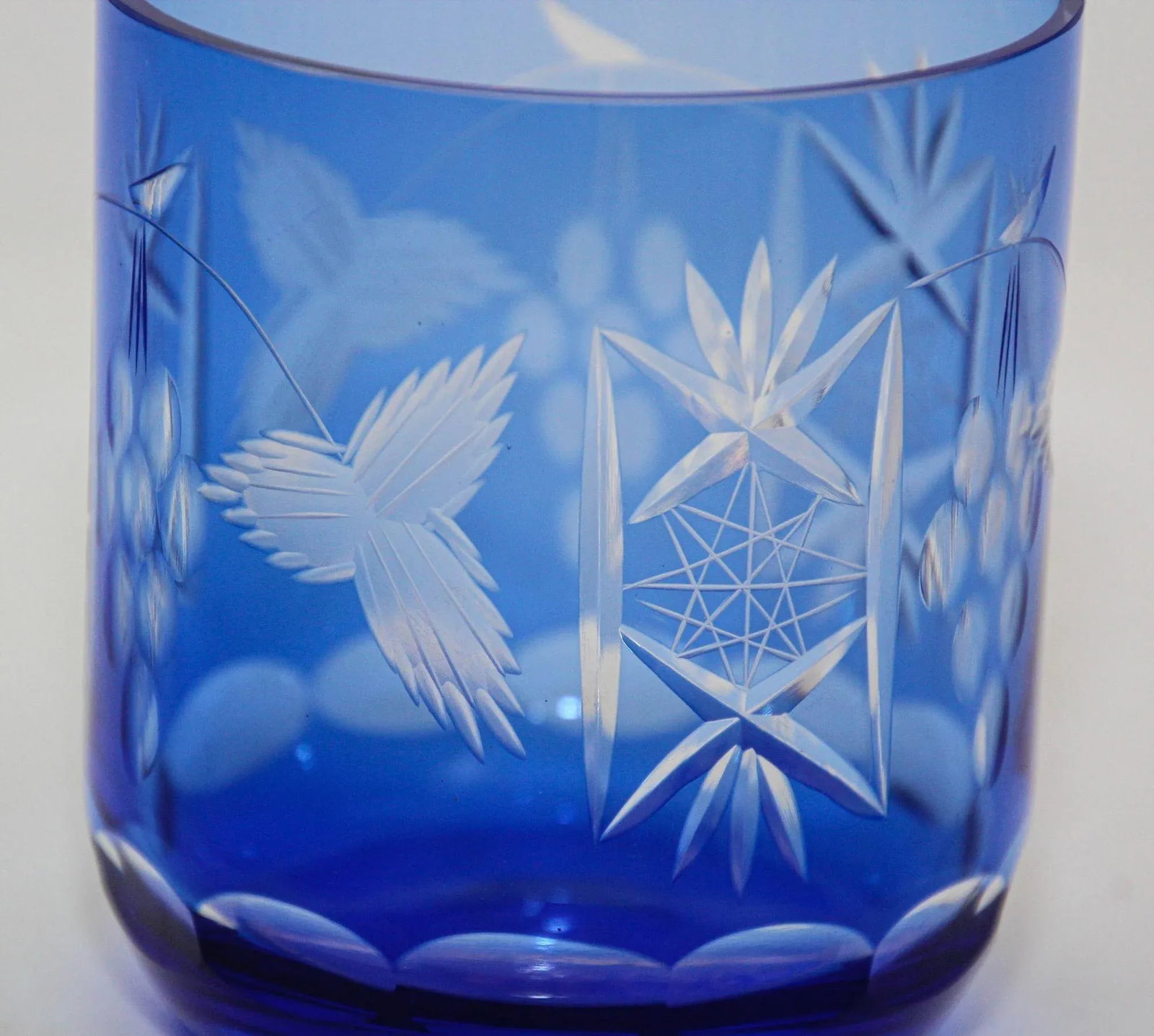 Whiskey Glasses Baccarat Style Sapphire Blue Cut Crystal Set of 8 - 10