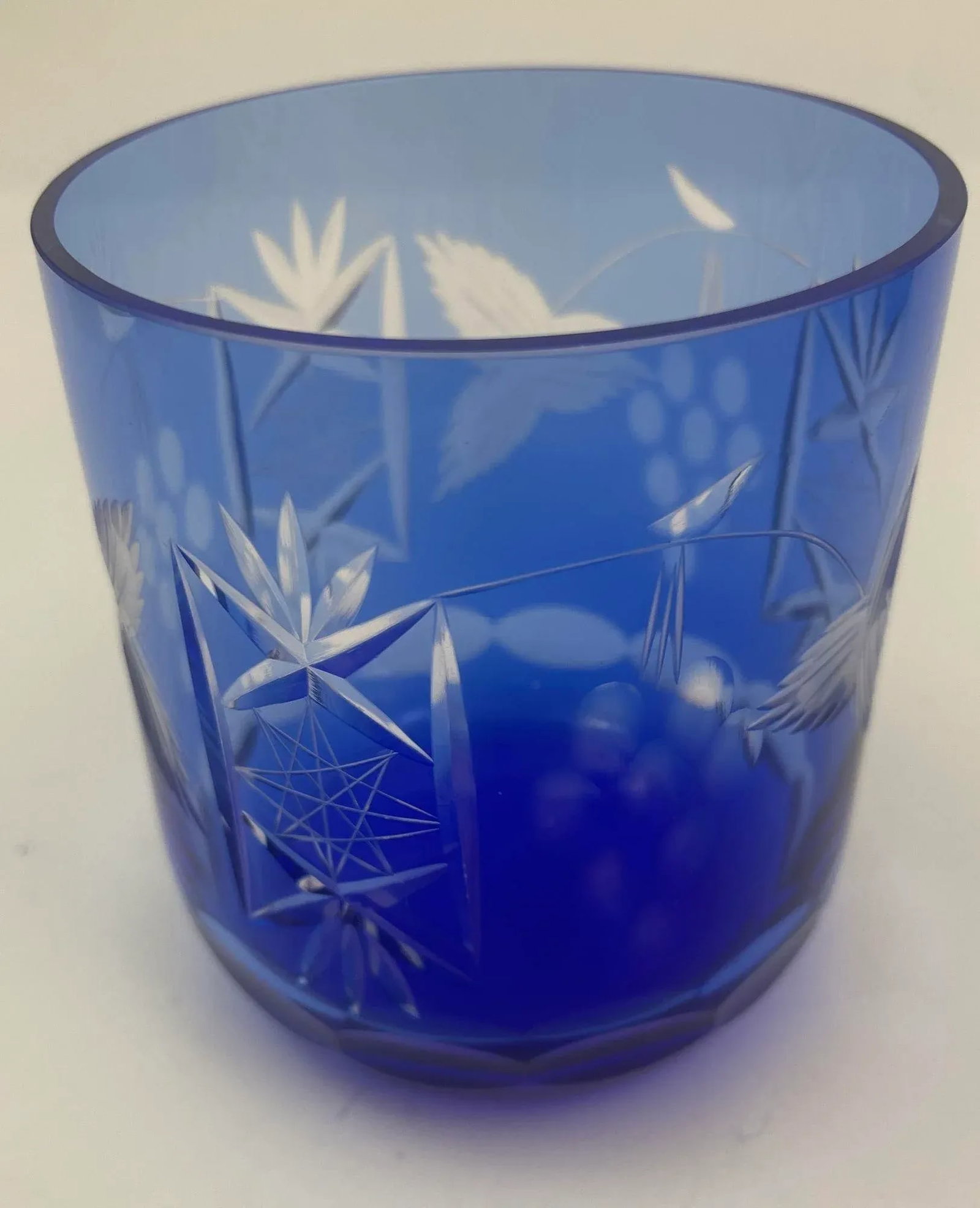 Whiskey Glasses Baccarat Style Sapphire Blue Cut Crystal Set of 8 - 12