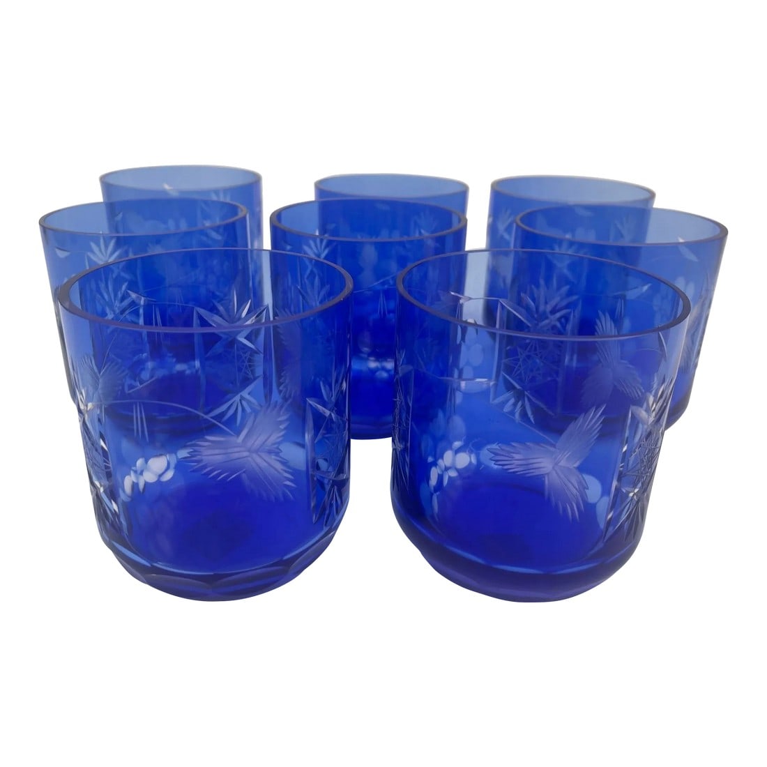 Whiskey Glasses Baccarat Style Sapphire Blue Cut Crystal Set of 8 (1 of 12)