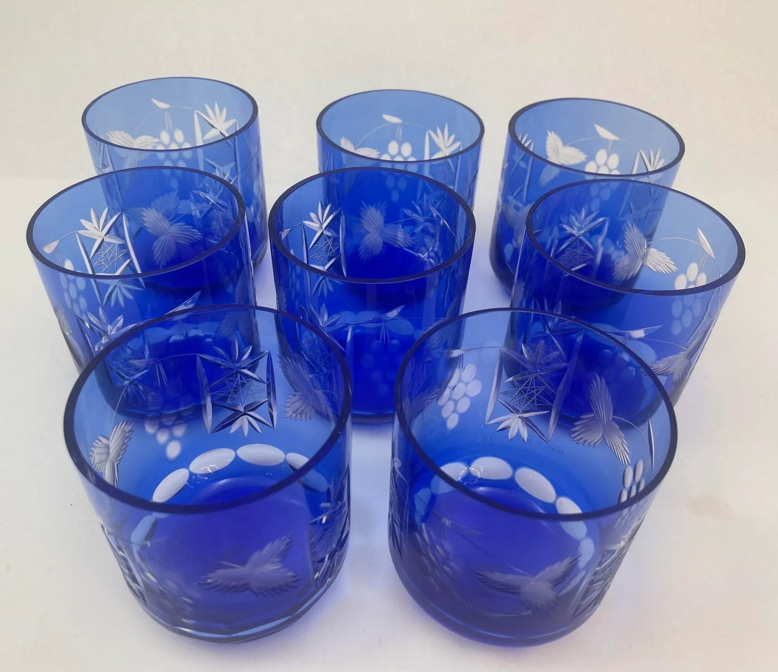 Whiskey Glasses Baccarat Style Sapphire Blue Cut Crystal Set of 8 - 2