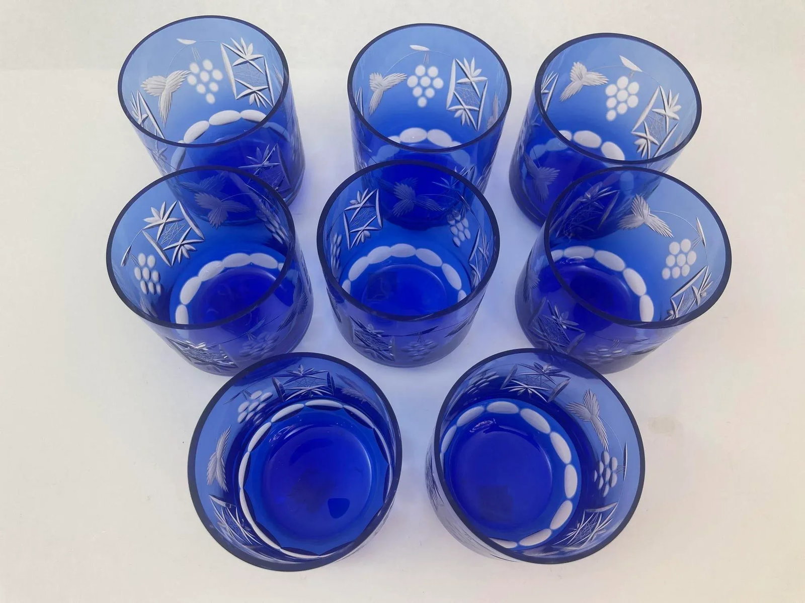 Whiskey Glasses Baccarat Style Sapphire Blue Cut Crystal Set of 8 - 3