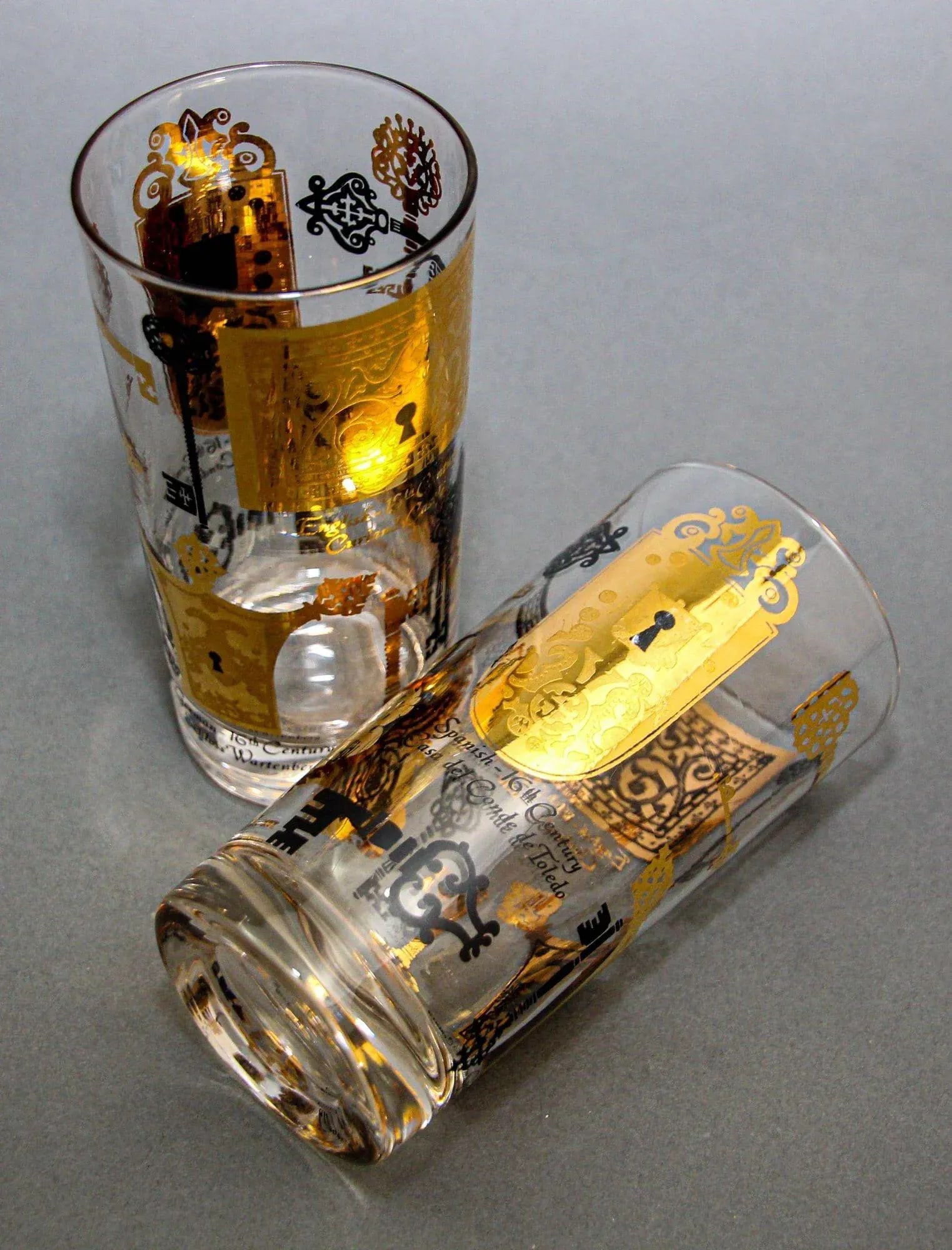 Vintage Vito Bari Gold Drinking Glasses Set of 6 Hollywood Regency Retro 1950s - 11