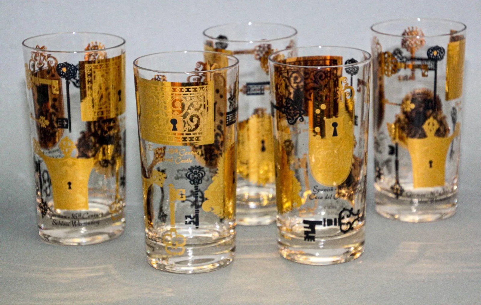 Vintage Vito Bari Gold Drinking Glasses Set of 6 Hollywood Regency Retro 1950s - 2