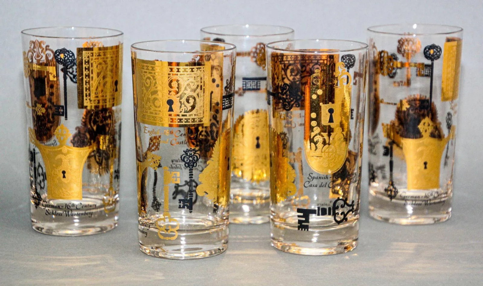 Vintage Vito Bari Gold Drinking Glasses Set of 6 Hollywood Regency Retro 1950s - 3