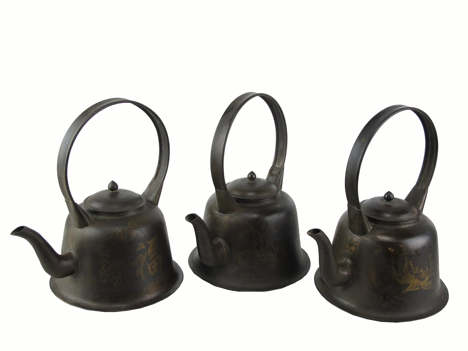 Copper Decorative Beijing Teapots - Set of 3 - 2