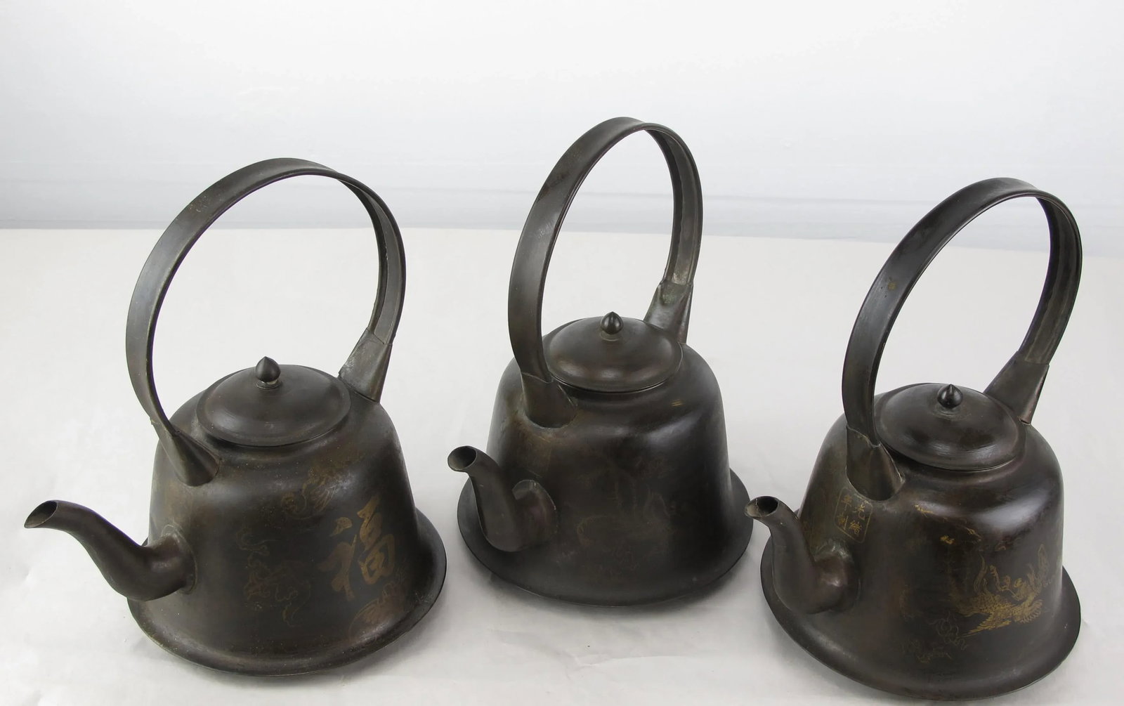 Copper Decorative Beijing Teapots - Set of 3 - 3