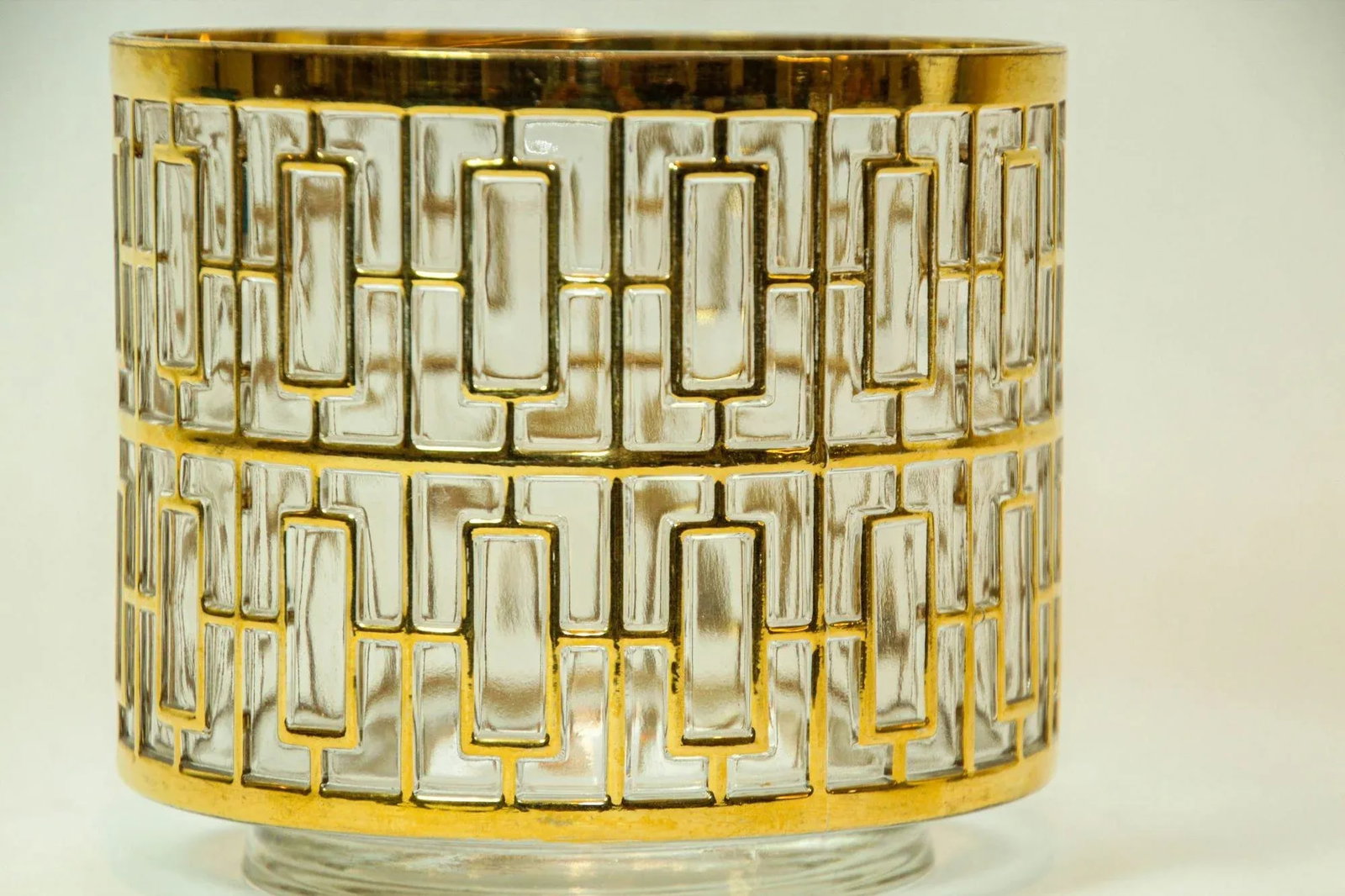 Imperial Glass Shoji Screen Ice Bucket 1960 Collectible Barware 22k Gold Overlay - 5