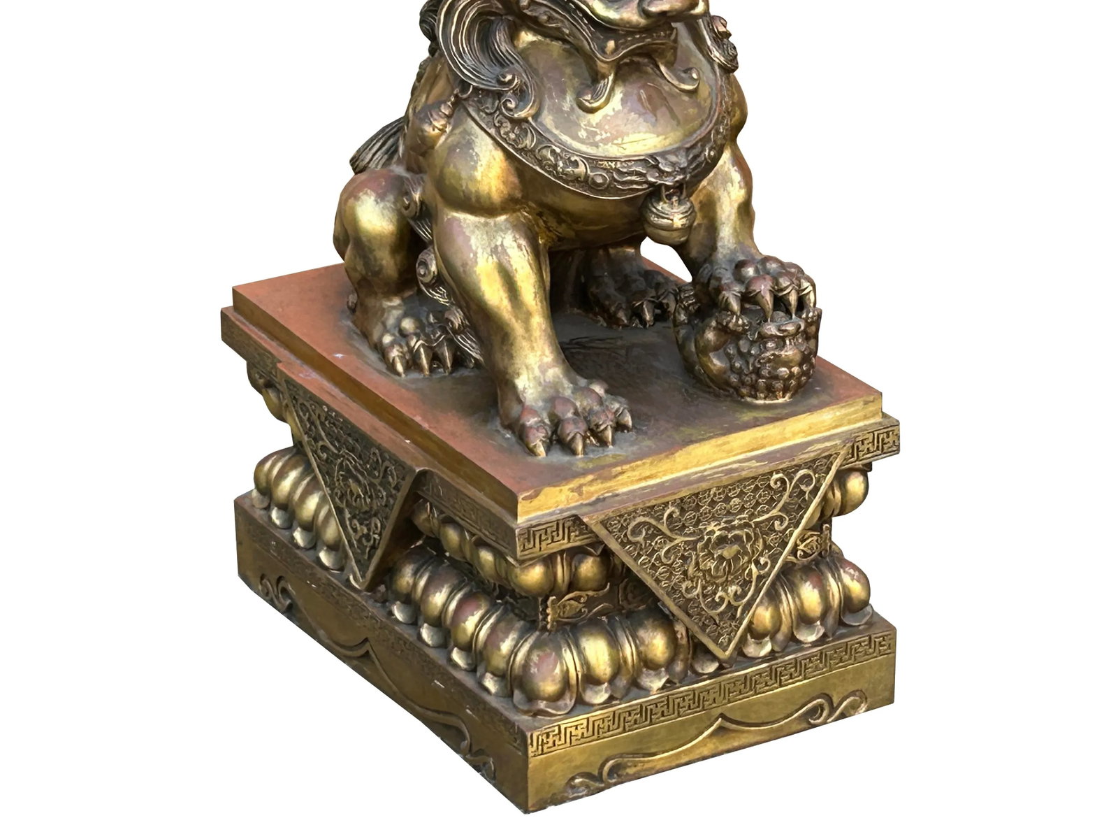 Pair Chinese Light Brown Copper Metal Foo Dog Lion Fengshui Figures - 11