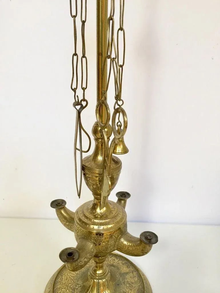 Italian Cast Brass Four Burner Lucerne Oil Lamp Antique 1850 - 11