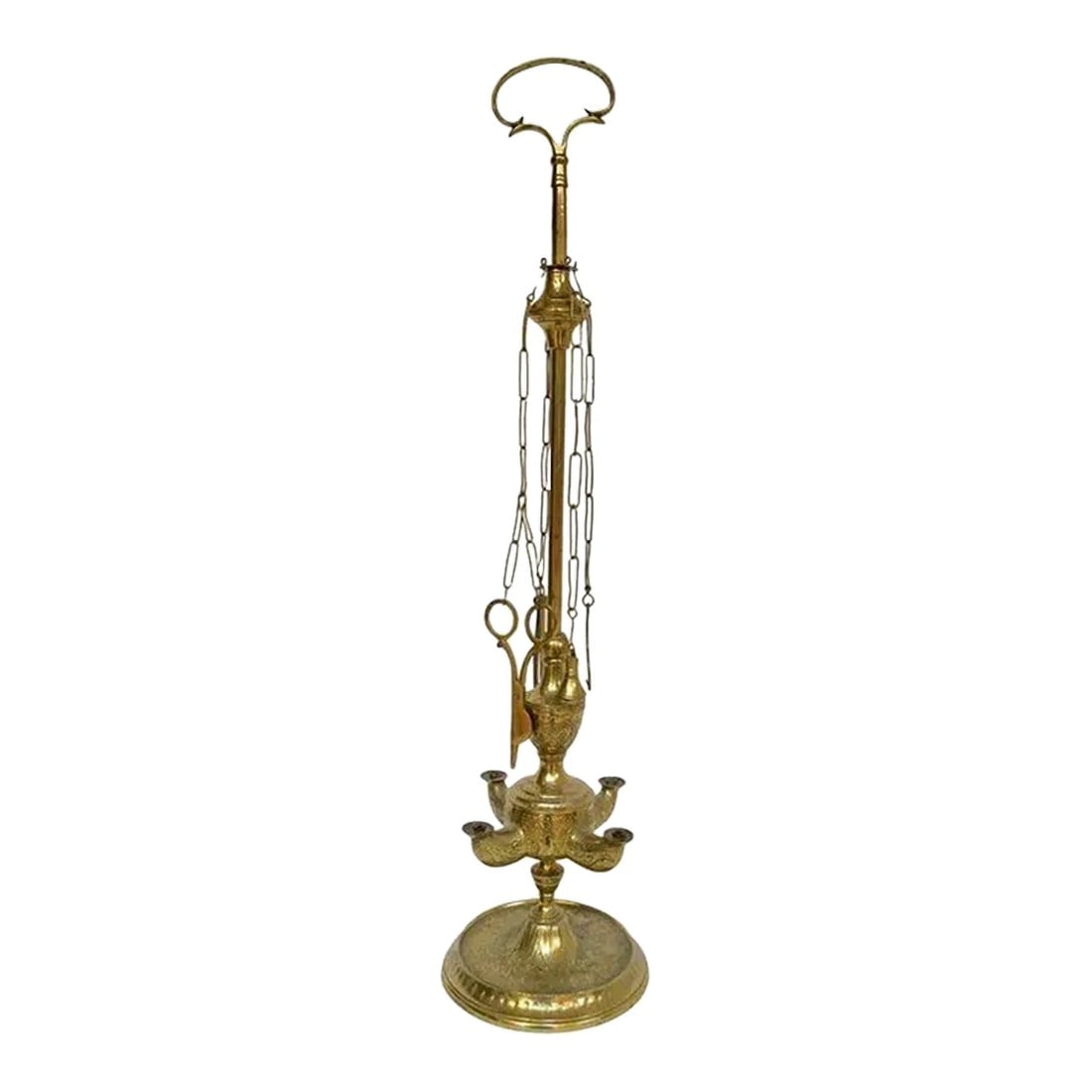 Italian Cast Brass Four Burner Lucerne Oil Lamp Antique 1850 (1 of 12)