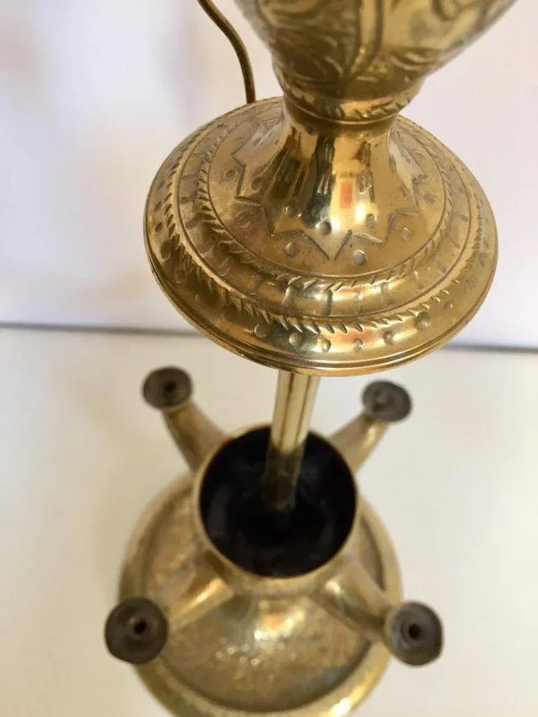 Italian Cast Brass Four Burner Lucerne Oil Lamp Antique 1850 - 2