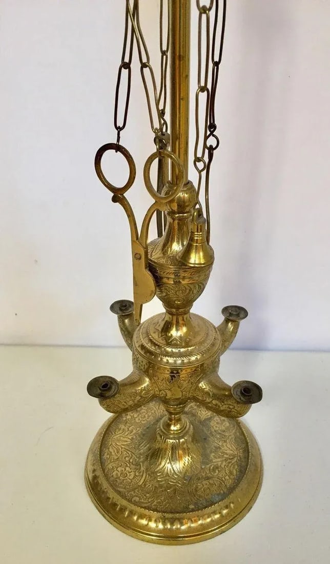 Italian Cast Brass Four Burner Lucerne Oil Lamp Antique 1850 - 4