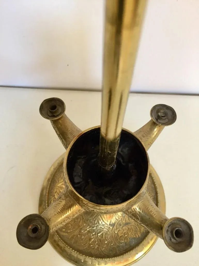 Italian Cast Brass Four Burner Lucerne Oil Lamp Antique 1850 - 5