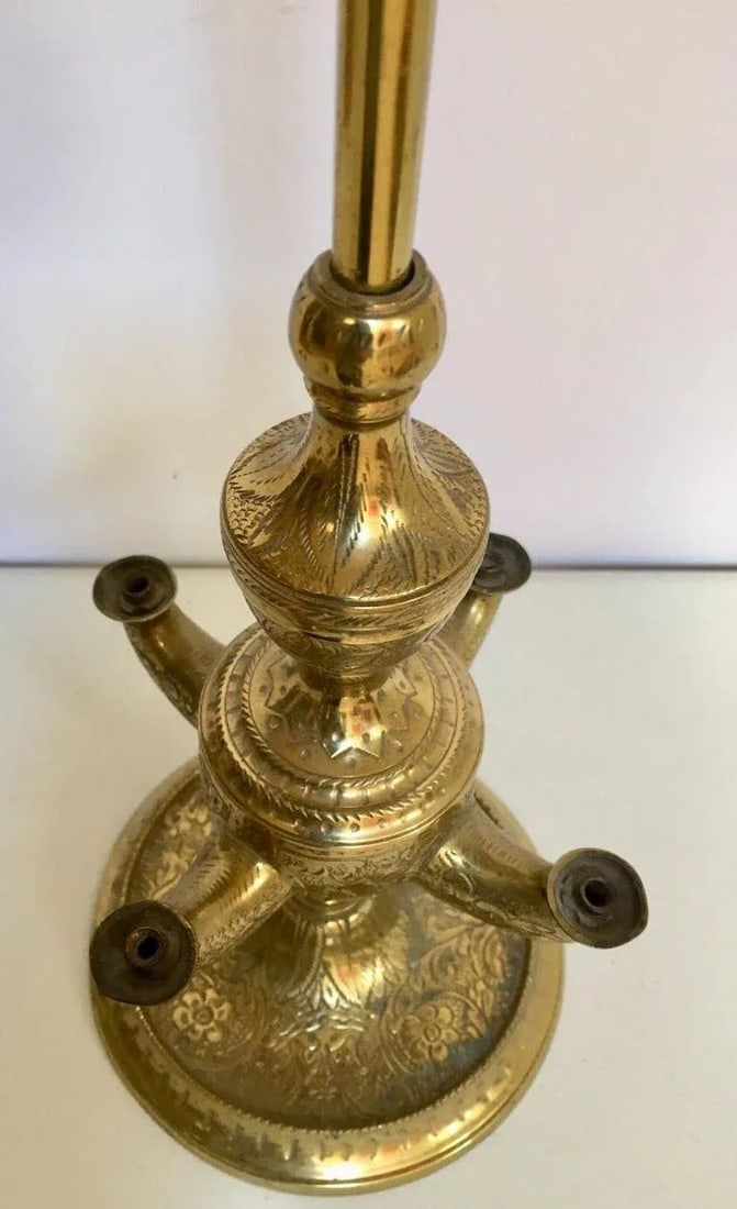Italian Cast Brass Four Burner Lucerne Oil Lamp Antique 1850 - 6