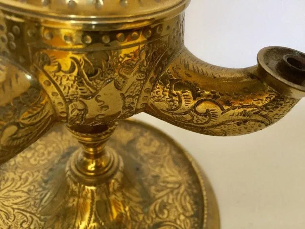 Italian Cast Brass Four Burner Lucerne Oil Lamp Antique 1850 - 7