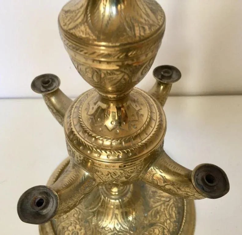 Italian Cast Brass Four Burner Lucerne Oil Lamp Antique 1850 - 8