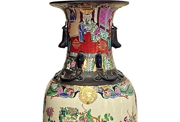 Famille Rose Chinese Floor Vase - 2