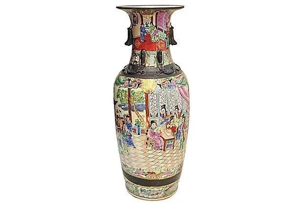 Famille Rose Chinese Floor Vase - 5
