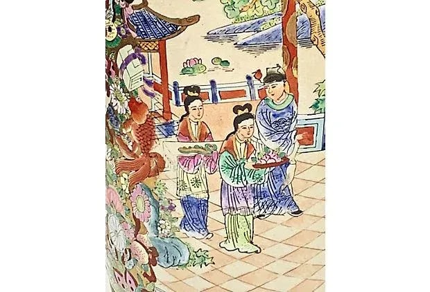 Famille Rose Chinese Floor Vase - 6