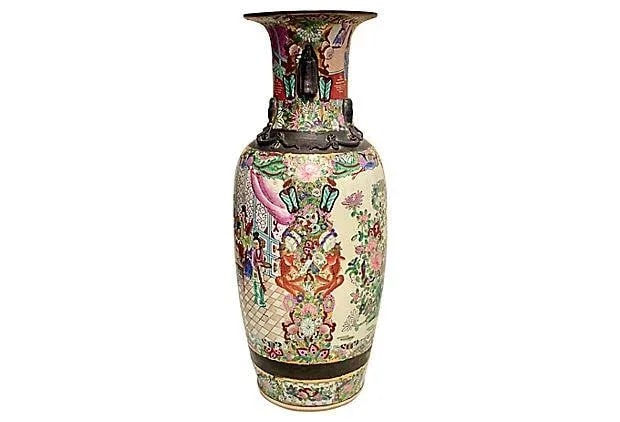 Famille Rose Chinese Floor Vase - 8