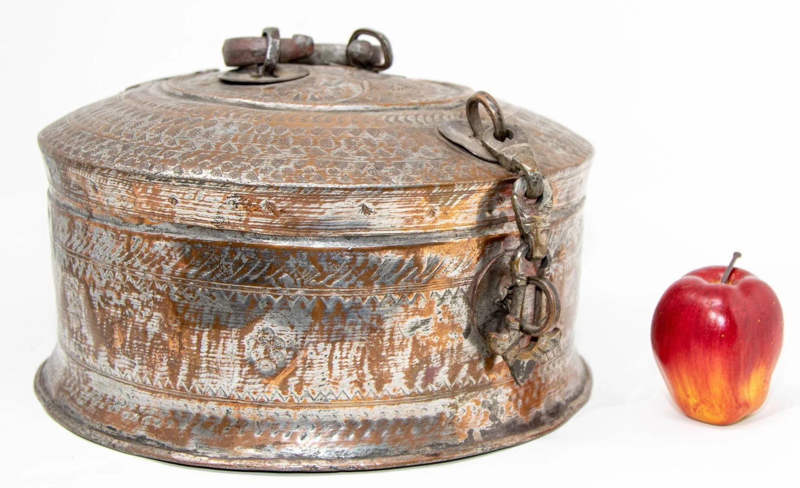 Antique South Asian Round Copper Bronze Box With Lid From India 19th C. - 12