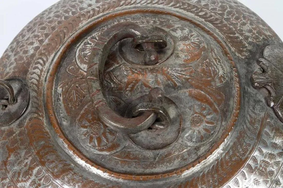 Antique South Asian Round Copper Bronze Box With Lid From India 19th C. - 3