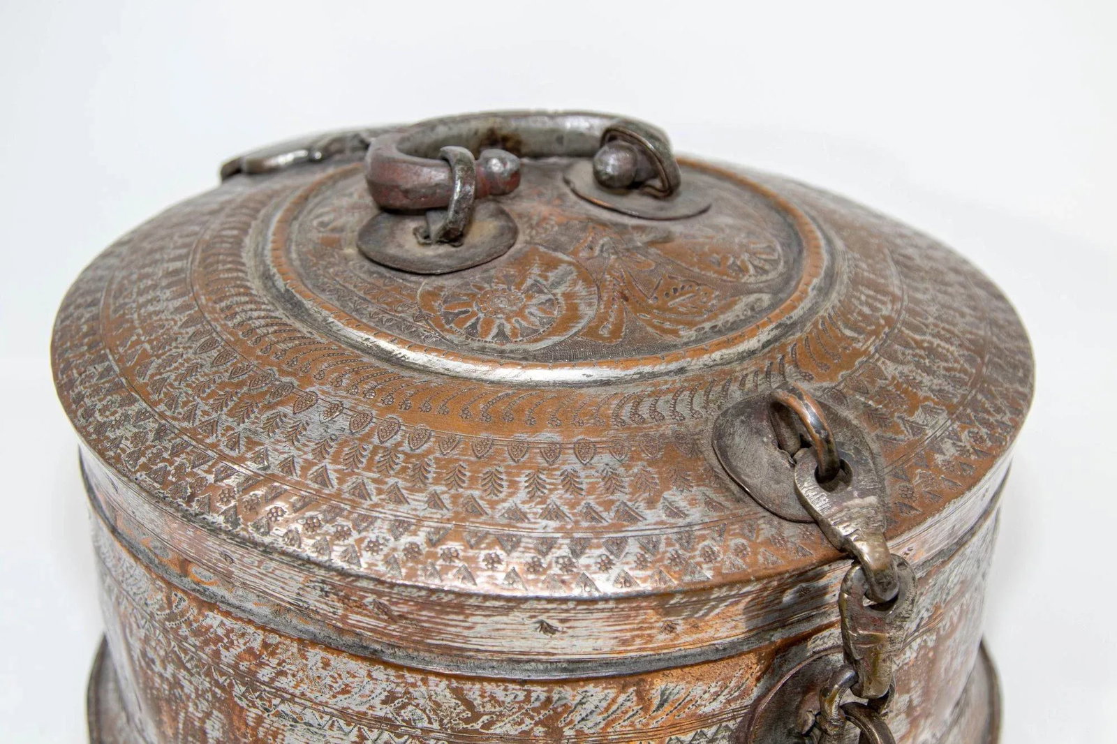 Antique South Asian Round Copper Bronze Box With Lid From India 19th C. - 6