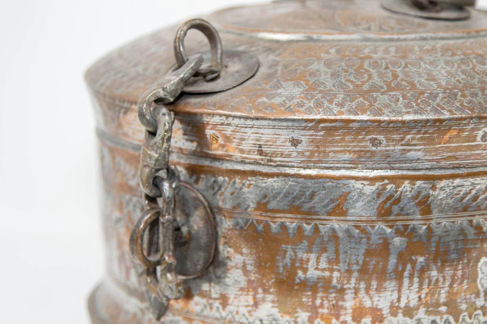 Antique South Asian Round Copper Bronze Box With Lid From India 19th C. - 7