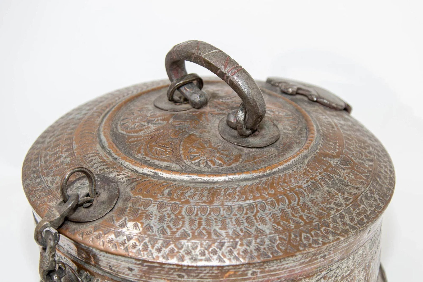 Antique South Asian Round Copper Bronze Box With Lid From India 19th C. - 8