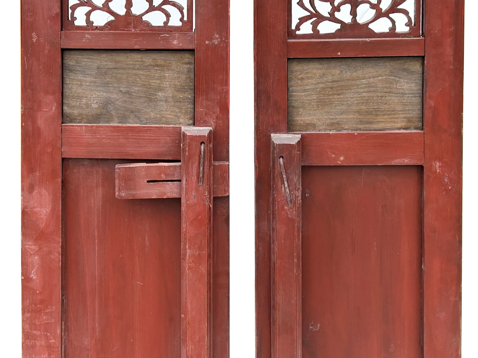 Pair Vintage Red Green Yellow Fujian Relief Carving Door Panels - 10