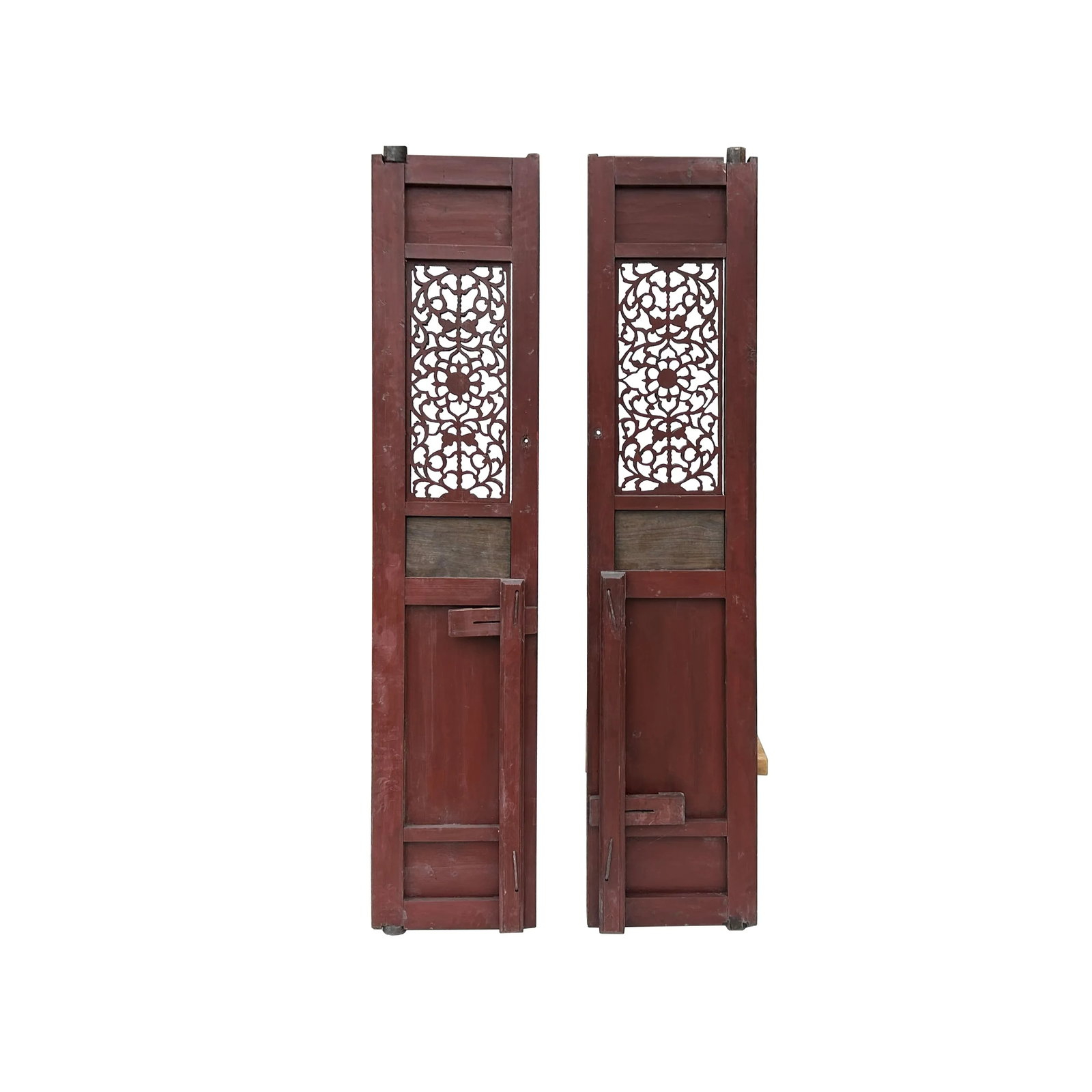 Pair Vintage Red Green Yellow Fujian Relief Carving Door Panels - 6