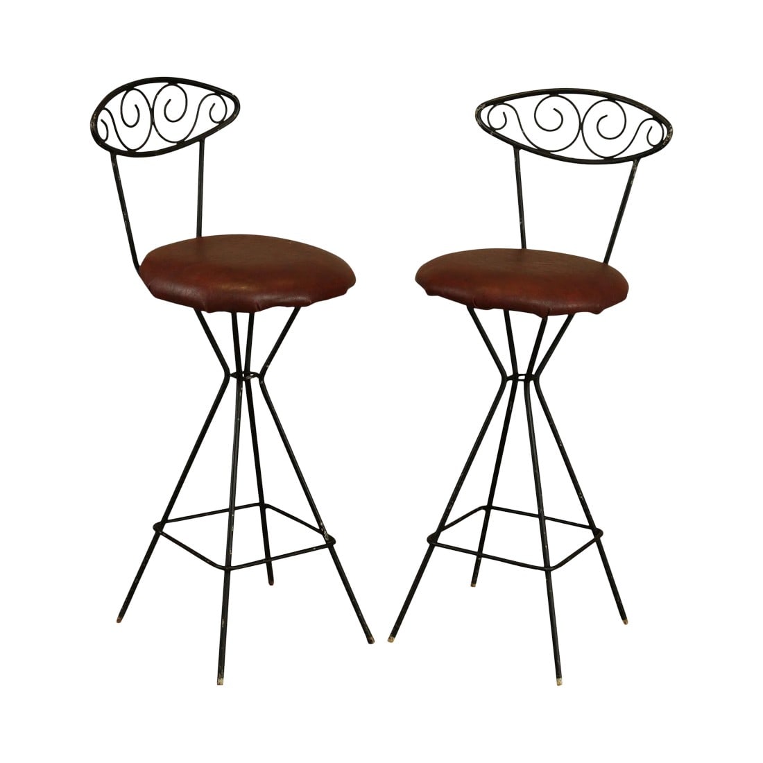 Mid-Century Modern Wrought Iron Barstools - a Pair (1 of 13)