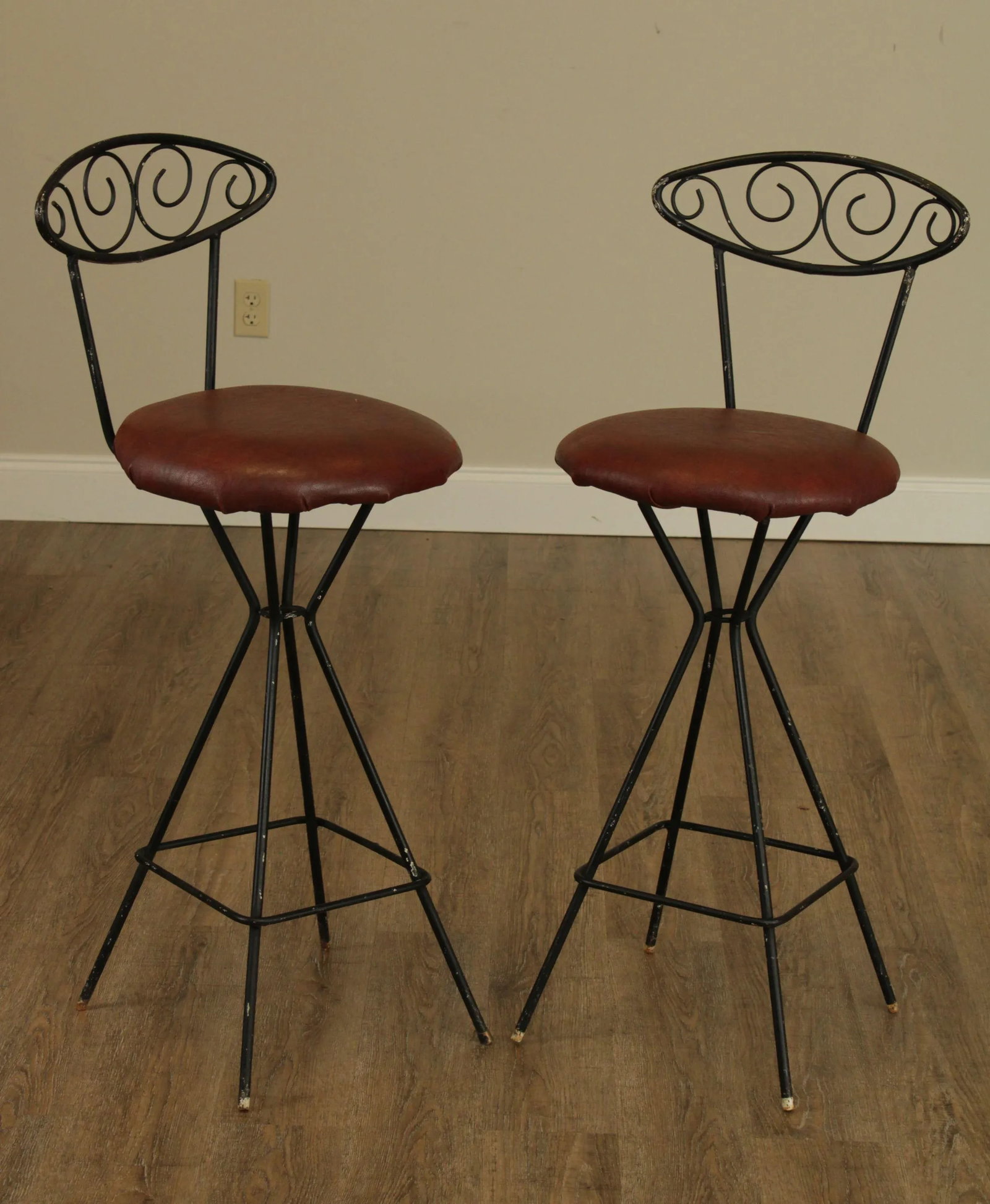 Mid-Century Modern Wrought Iron Barstools - a Pair - 2