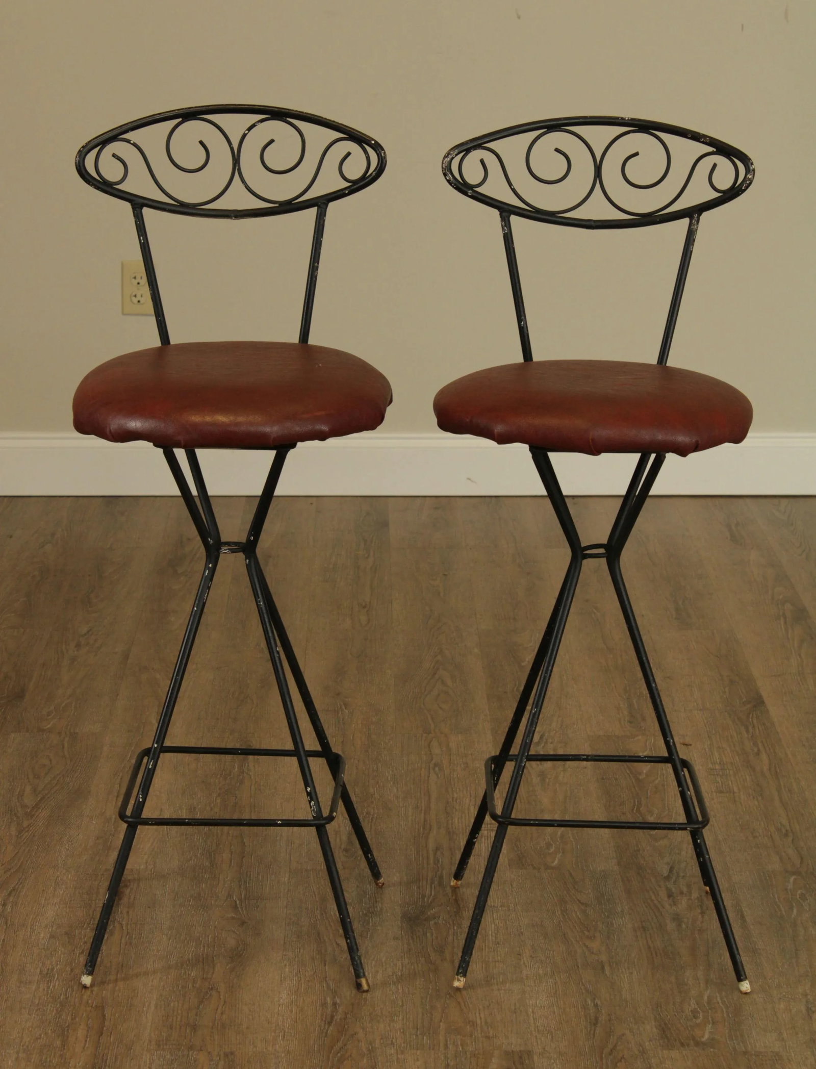 Mid-Century Modern Wrought Iron Barstools - a Pair - 3